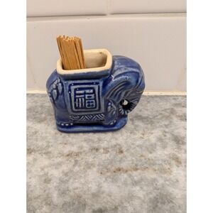 Vintage Blue Elephant Toothpick or Wooden‎ Matchstick Holder